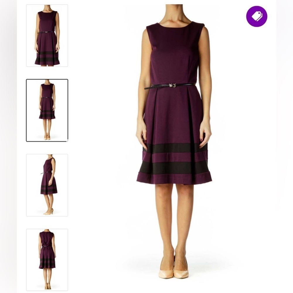 Calvin Klein Purple Black Belted Dress (NO BELT) - Picture 2 of 10
